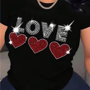 Black Love Heart Embellished Women's Top
